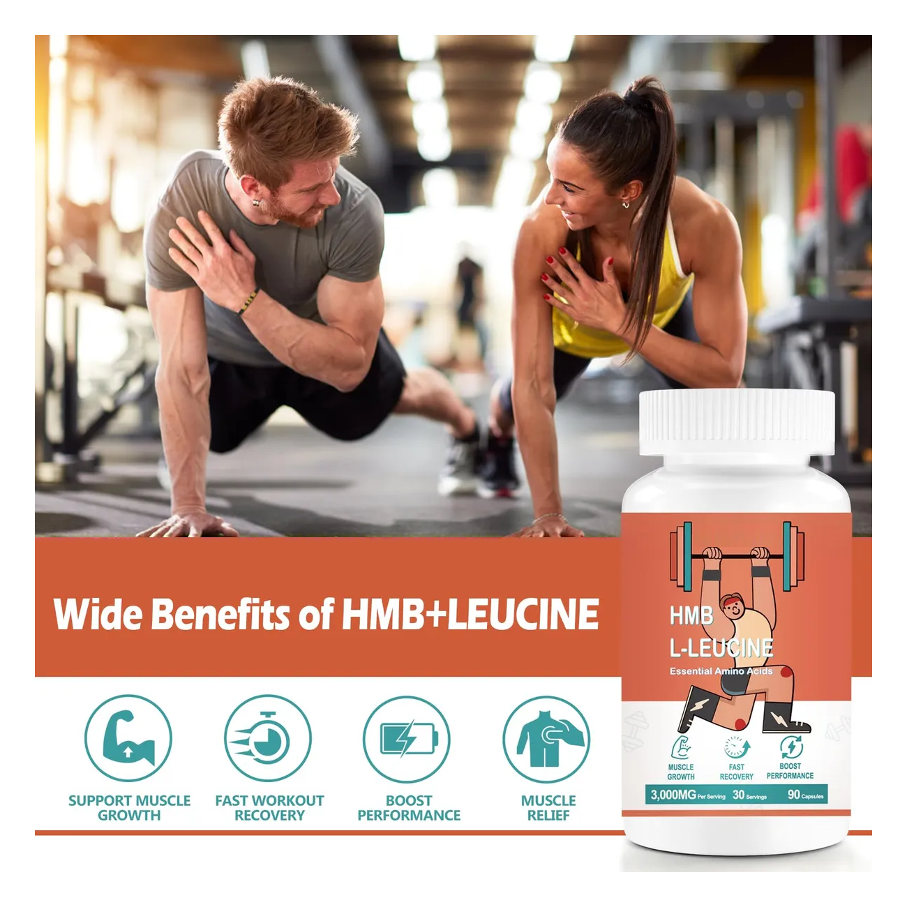 HMB Leucina Suplemento Deportivo con Aminoacidos Crecimiento y Recuperacion Muscular 3000mg -6