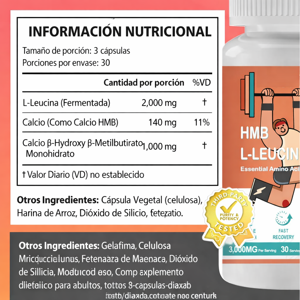 HMB Leucina Suplemento Deportivo con Aminoacidos Crecimiento y Recuperacion Muscular 3000mg -7