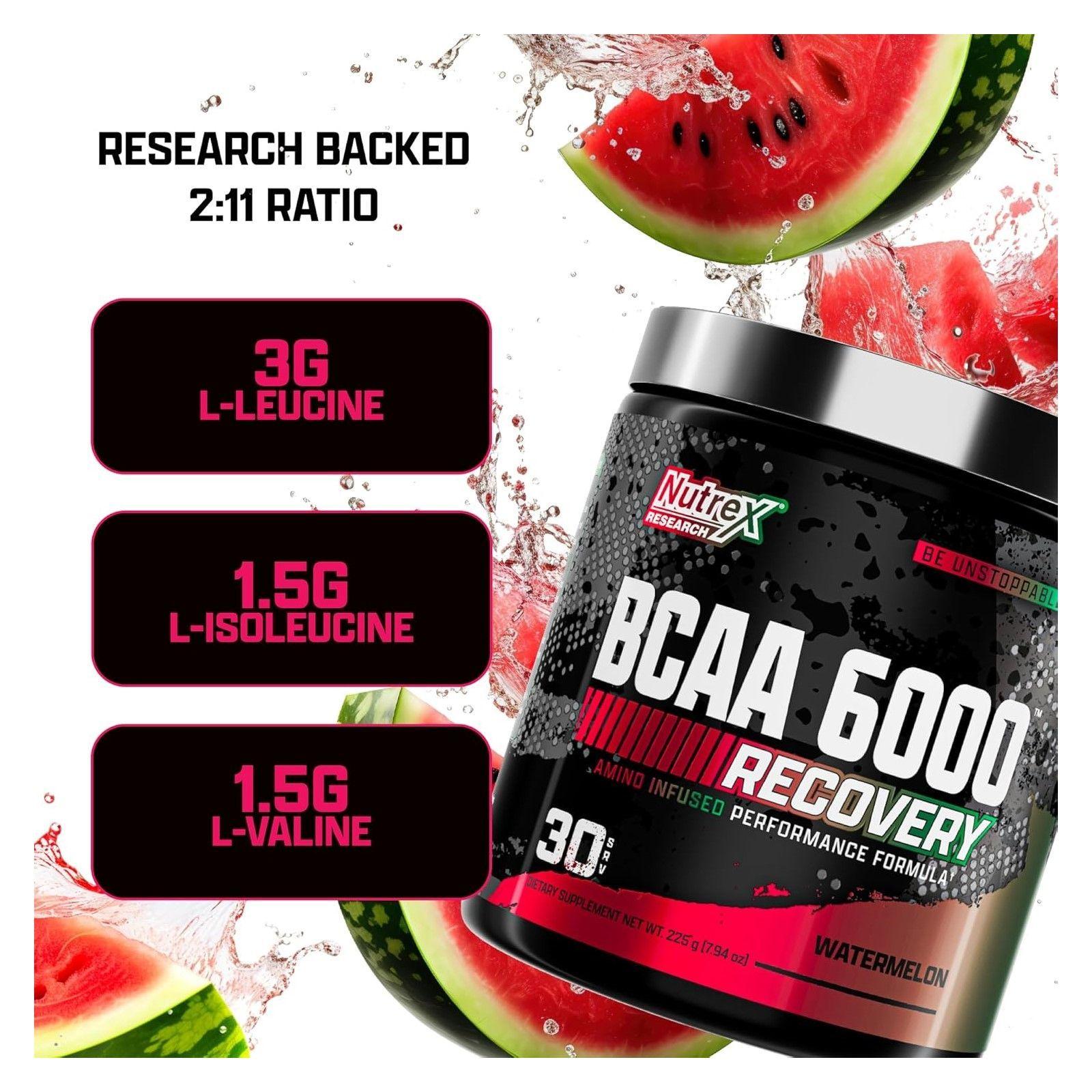 Bcaa 6000 Recovery Nutrex Aminoacidos 225gr En Polvo Sandia Watermelon-4