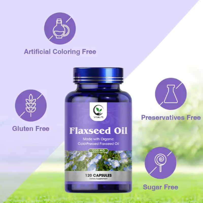 Aceite De Linaza Organico 1200mg Flaxseed Oil Omega 3 6 9 Vitalift 120 caps-3