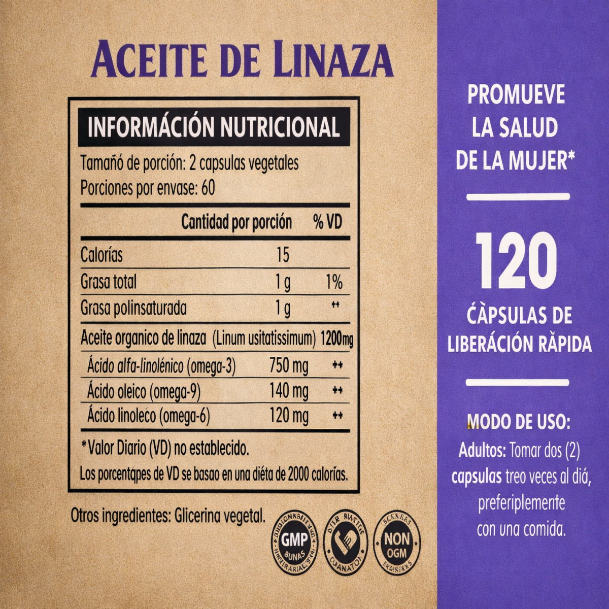 Aceite De Linaza Organico 1200mg Flaxseed Oil Omega 3 6 9 Vitalift 120 caps-5