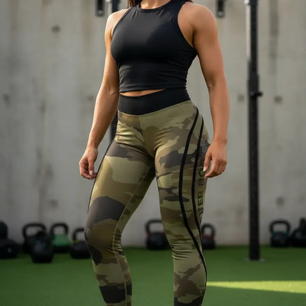 Better Bodies Calza Leggins Gimnasio Mujer Camo High Militar Green-2