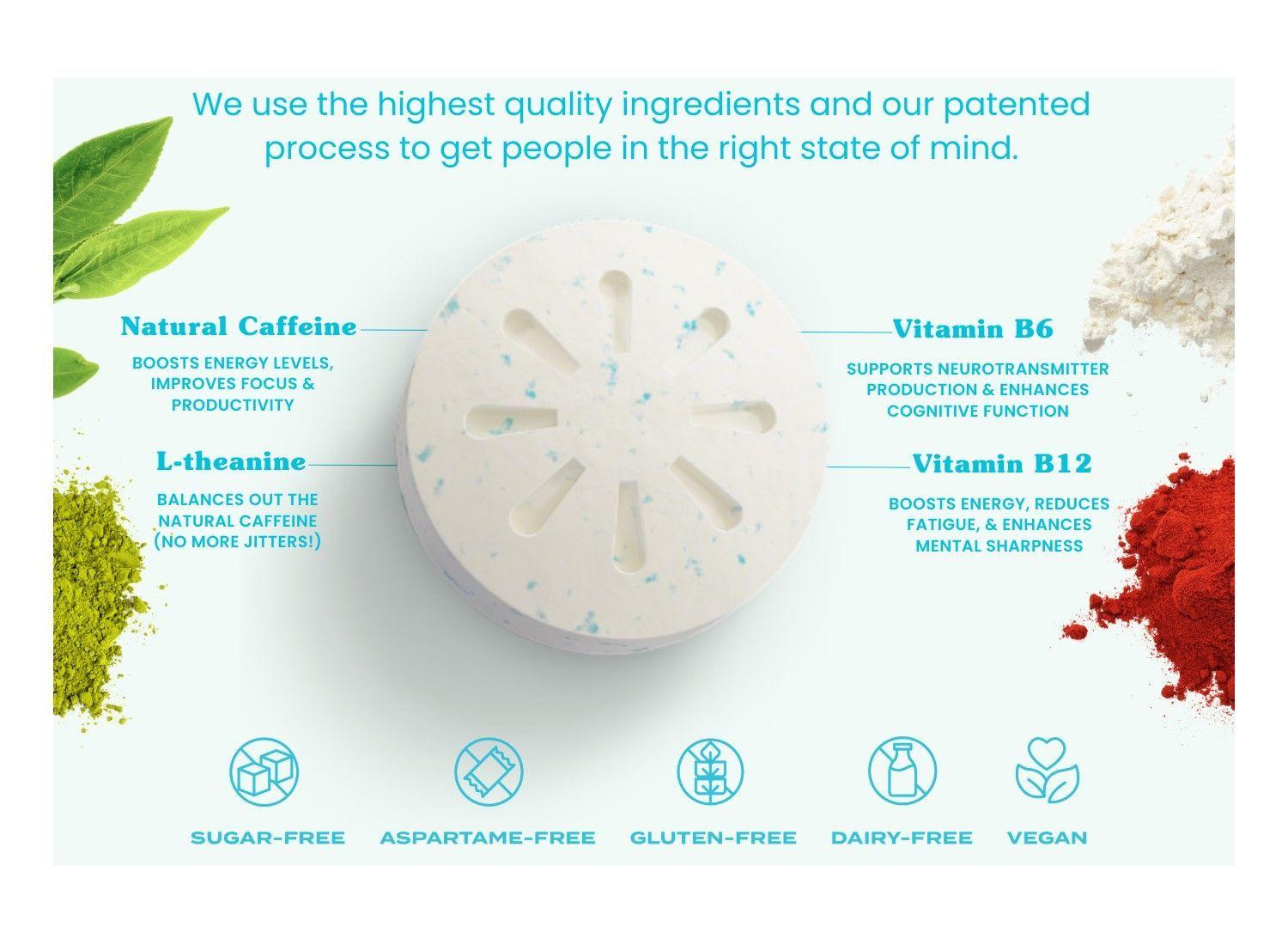 Neuro Mints Cafeina L-teanina Vitamina B12 y B6 Pastillas Energia 90un Menta fresca-5