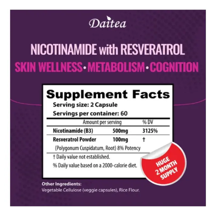 Antioxidante Nicotinamida 500mg  Y Resveratrol 100mg 120caps-5