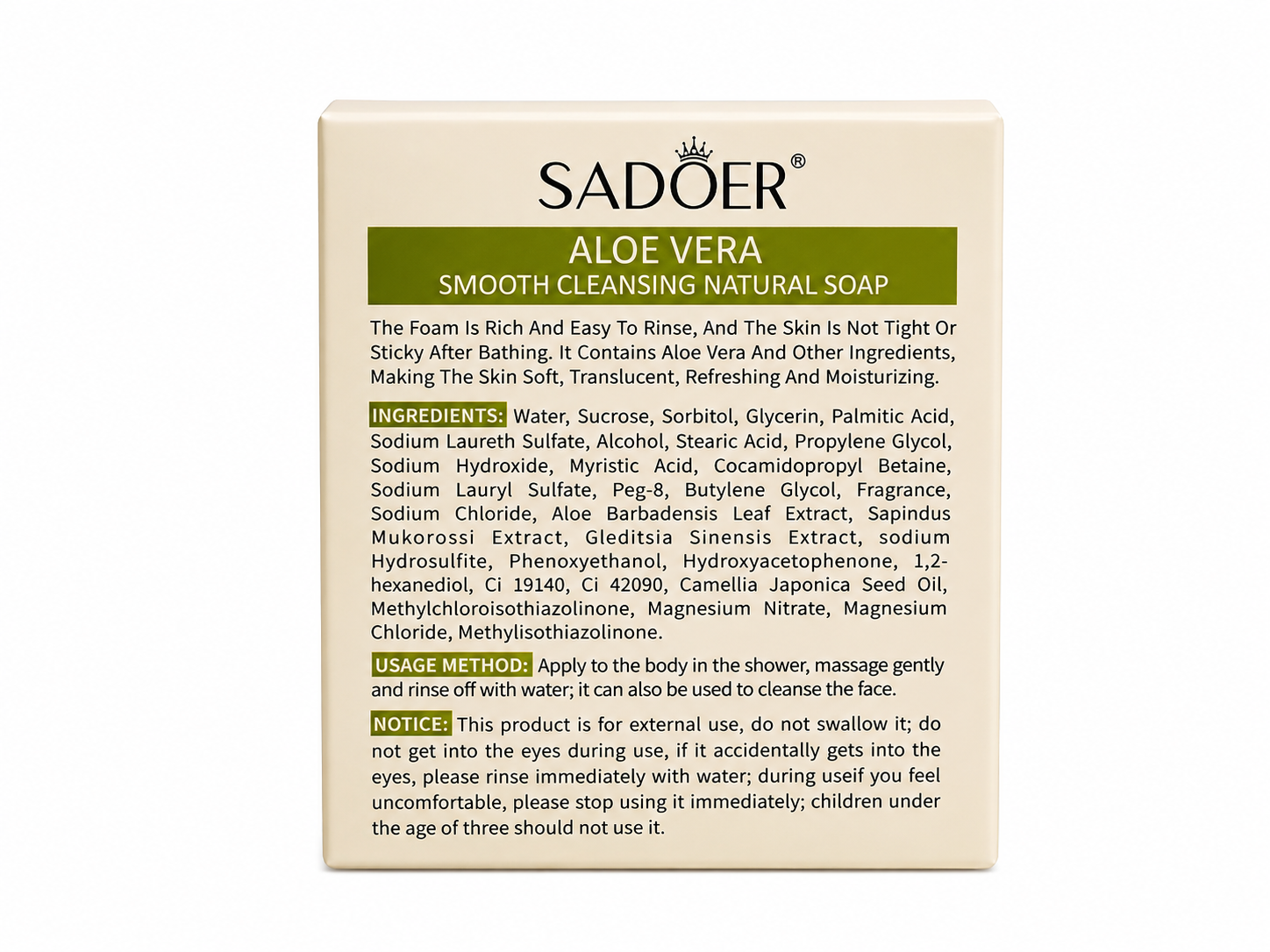 Jabon de Aloe Vera y Aceites Esenciales Sadoer Hidratante y Control Grasa Facial Corporal  100 g -6