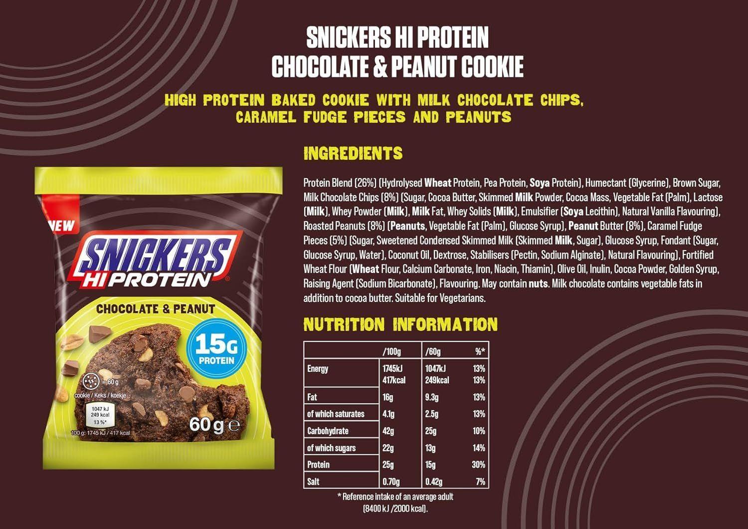 Snickers High Protein Cookie 60gr Galleton De Proteinas 12 unidades Chocolate Peanut-4