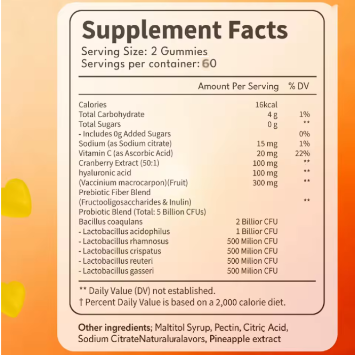 Probioticos Femenino Flora+ Control PH Intimo 60 Gomitas Piña-6