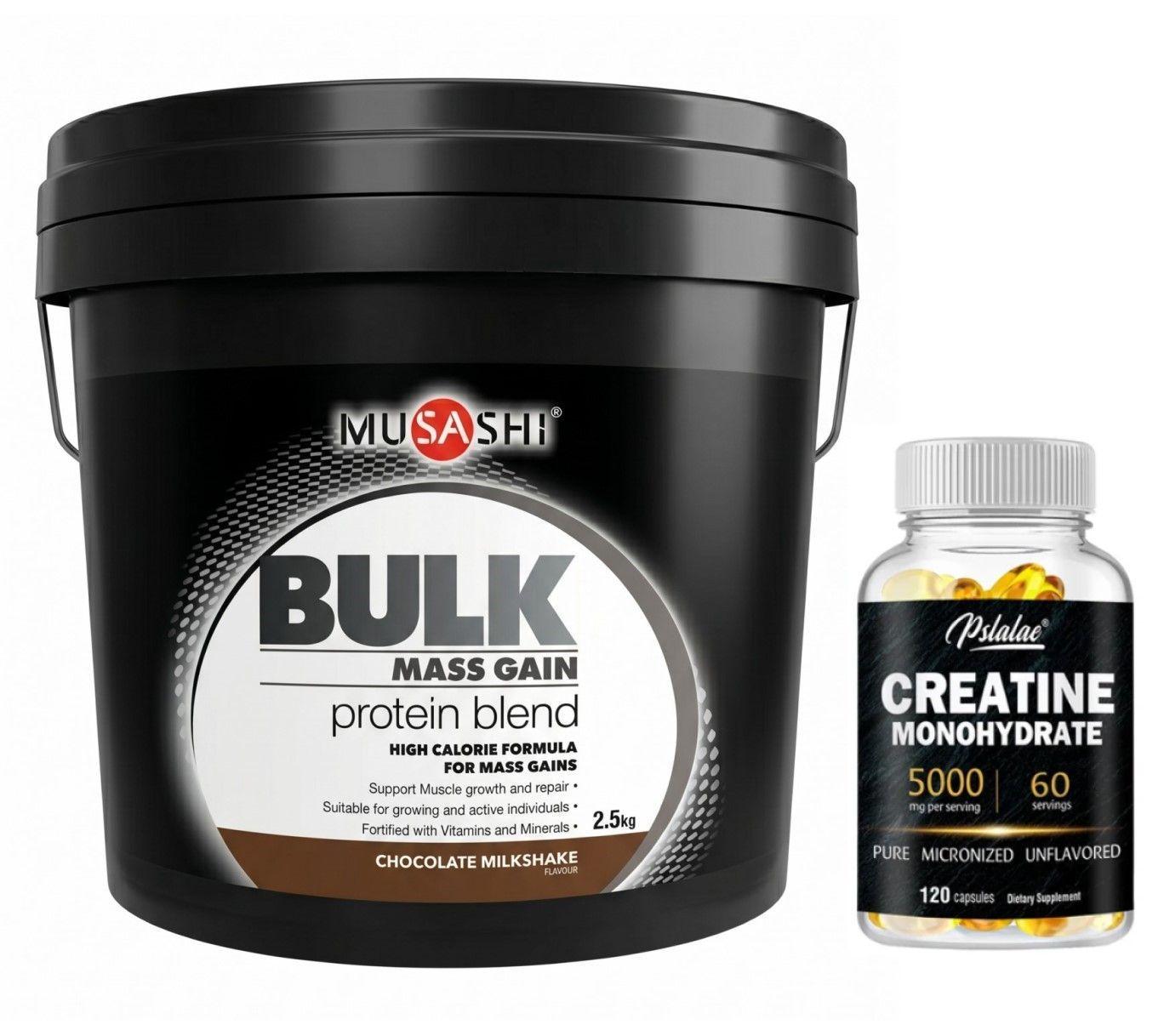 Musashi Proteina Bulk Mass Gain Whey Protein 5 Lbs  Chocolate + Creatina 5000mg-0