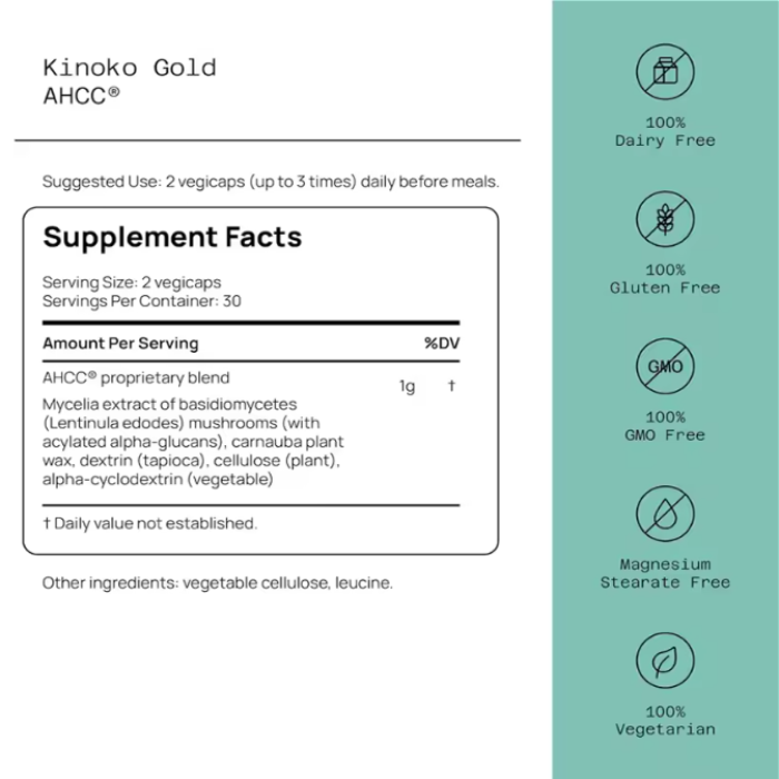 Ahcc Kinoko Gold 1000mg Suplemento Inmunologico Y Actividad Celular 60 veg caps-5