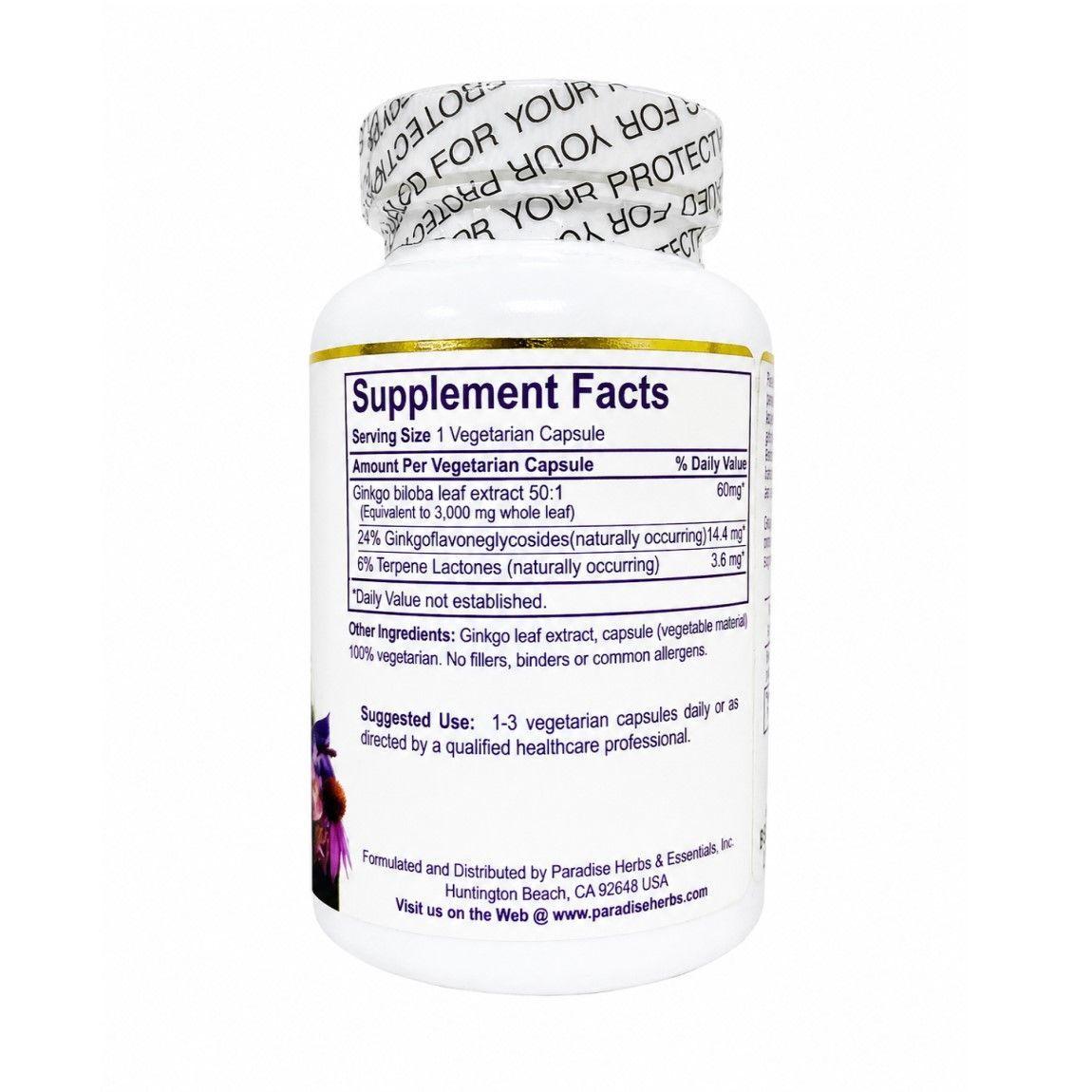 Ginkgo Biloba Paradise Herbs 3000mg Concentracion 50:1 Potente Antioxidante 120 Capsulas Vegetales-3