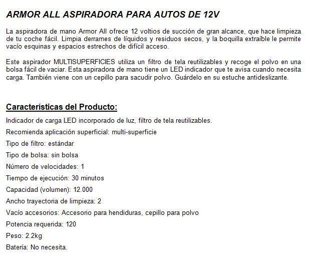 Aspiradora Portatil Para El Auto Armor All Modelo Aa12v1 De 12v-5