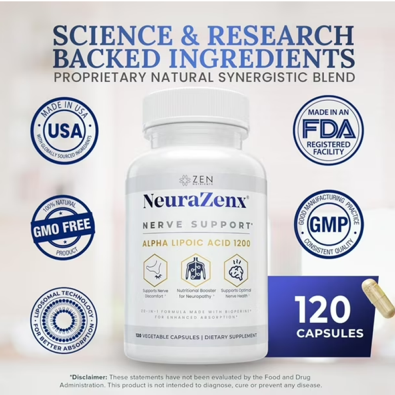 NeuraZenx Nerve Soporte Neurologico con Acido Alfa Lipoico Liposomal 1200mg 120 Veg Caps-2