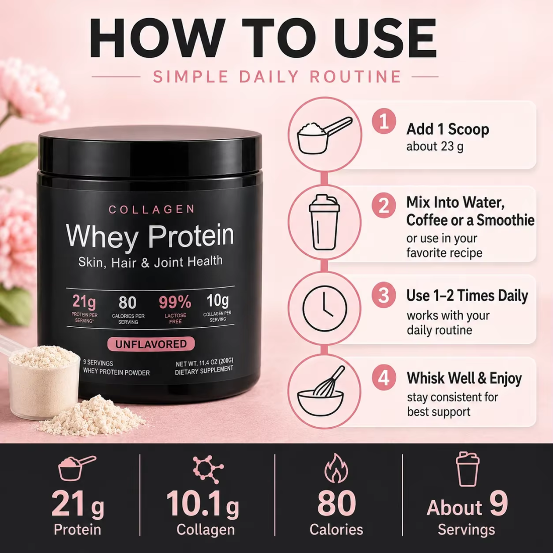 Collagen Whey Protein Isolate Proteina Peptidos De Colageno Salud Articular 200gr -3