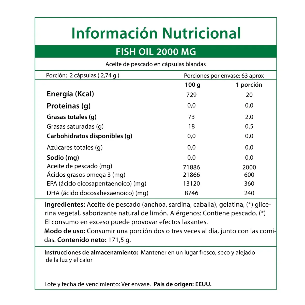 Arazo Nutrition Omega 3 Dha/Epa Fish Oil 4080mg Aceite de Pescado 120 gelcaps-7