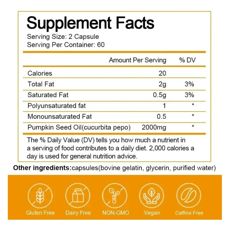 Aceite Semillas De Calabaza Cuidado Urinario Prostata 2000mg 120 Softgel Caps-7