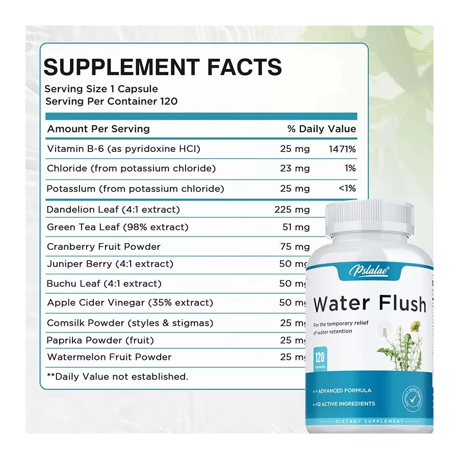 Pslalae Alivio De La Hinchazon Water Flush Elimina Retencion Liquido 120 caps-6