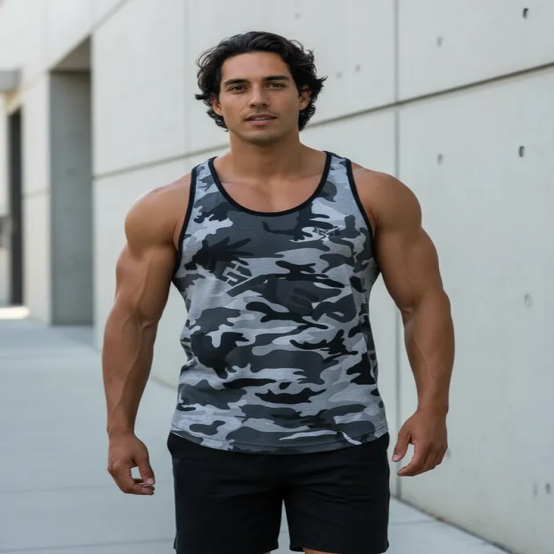 Gasp Polera Sin Mangas Musculosa Gym Vintage T-back Talla S Camo Gris-2
