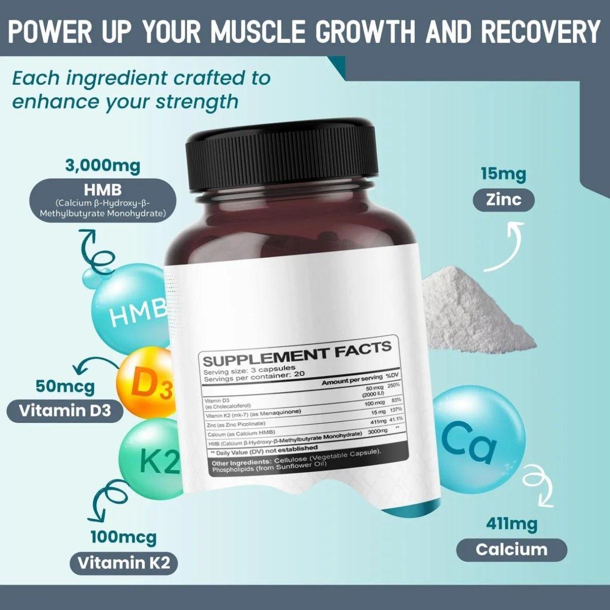 Liposomal HMB 3000mg Formula Avanzada Vitamina D3 K2 Zin Recuperacion y Crecimiento Muscular 60 caps-4