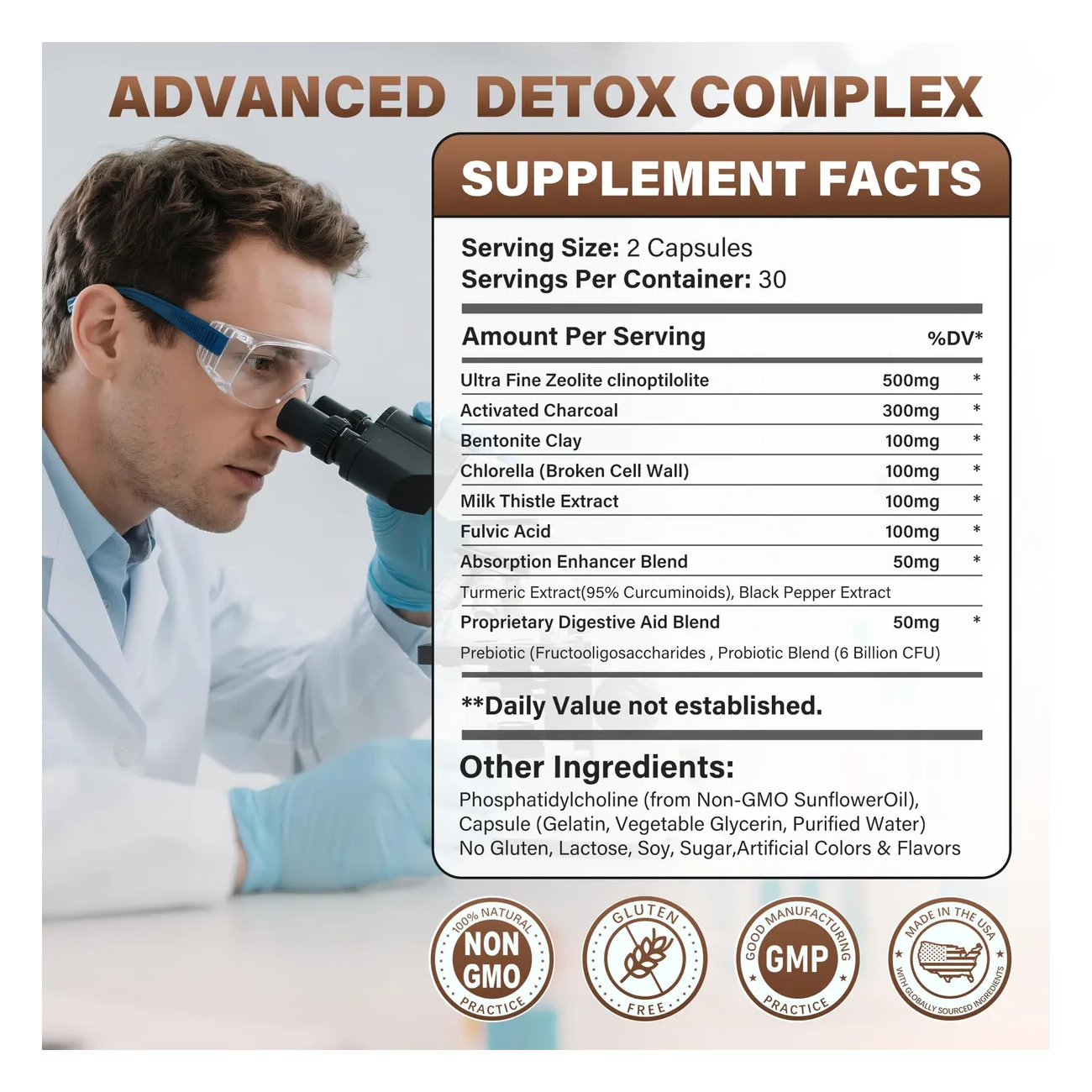 Zeolita Micronizada 1300mg Detox Natural Carbon Activado Limpieza 60 caps-6