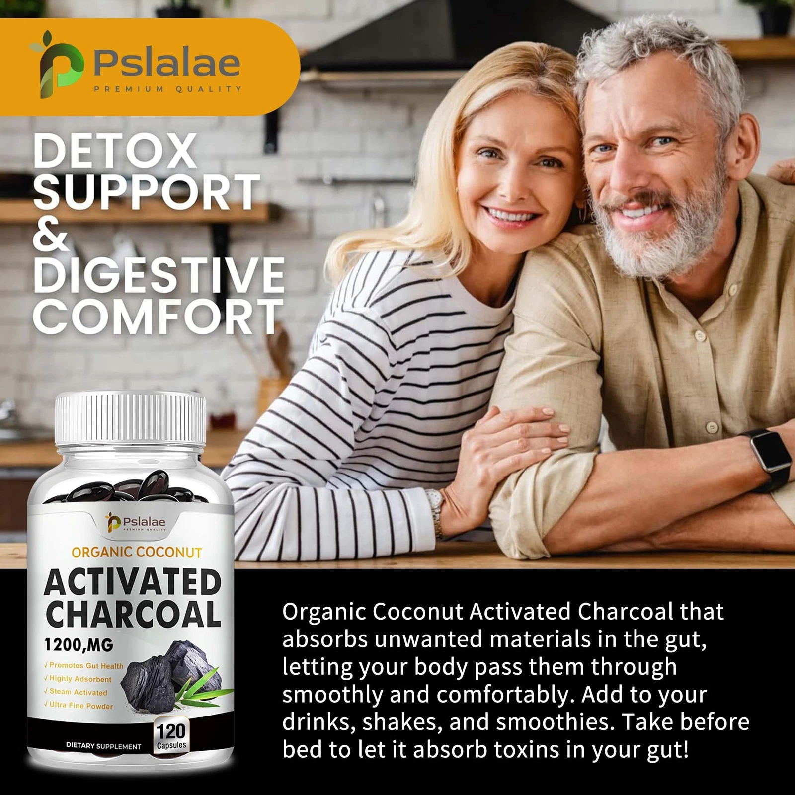 Pslalae Activated Charcoal 1200mg Carbon Activado Coco Organico Limpieza 120 softgel-1