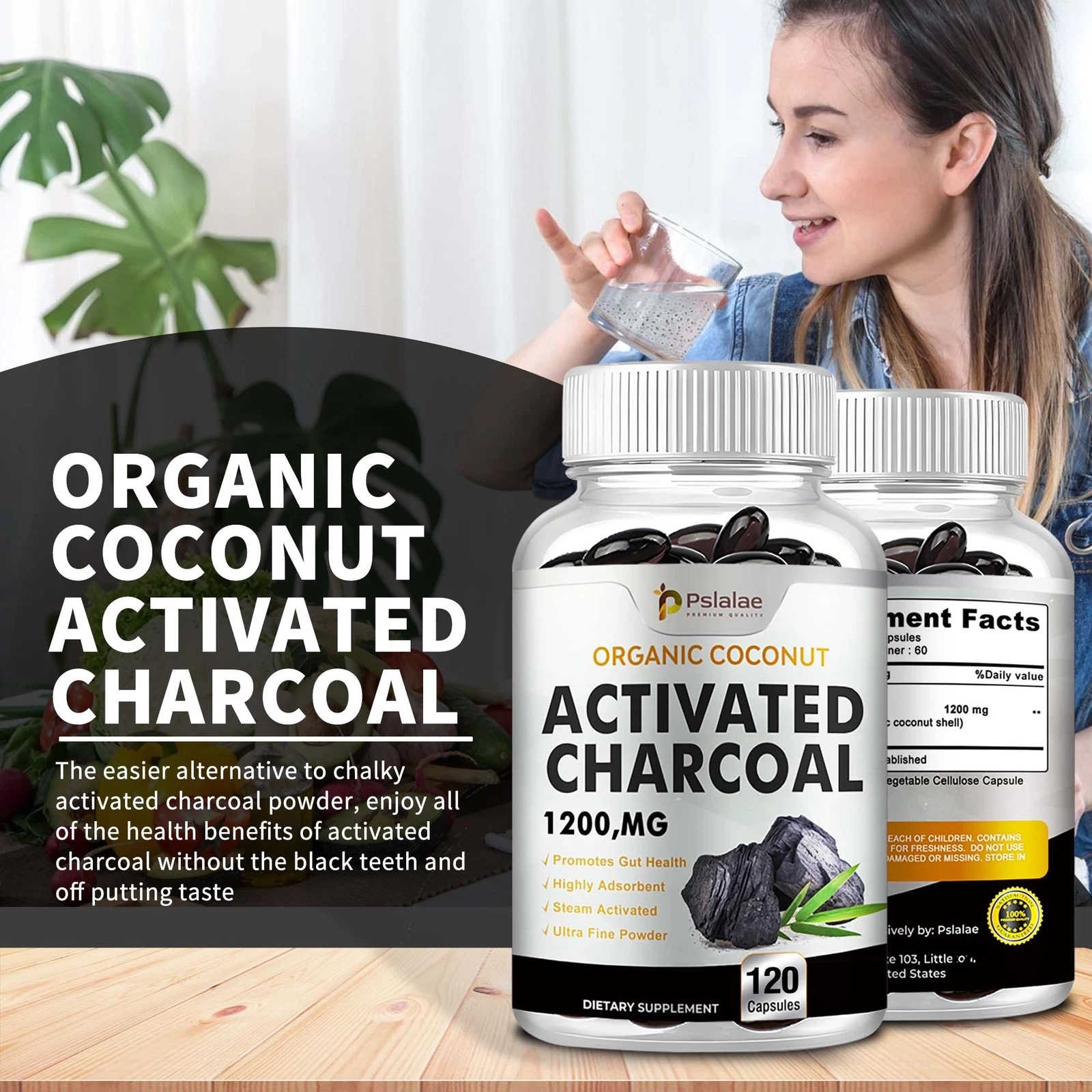 Pslalae Activated Charcoal 1200mg Carbon Activado Coco Organico Limpieza 120 softgel-2
