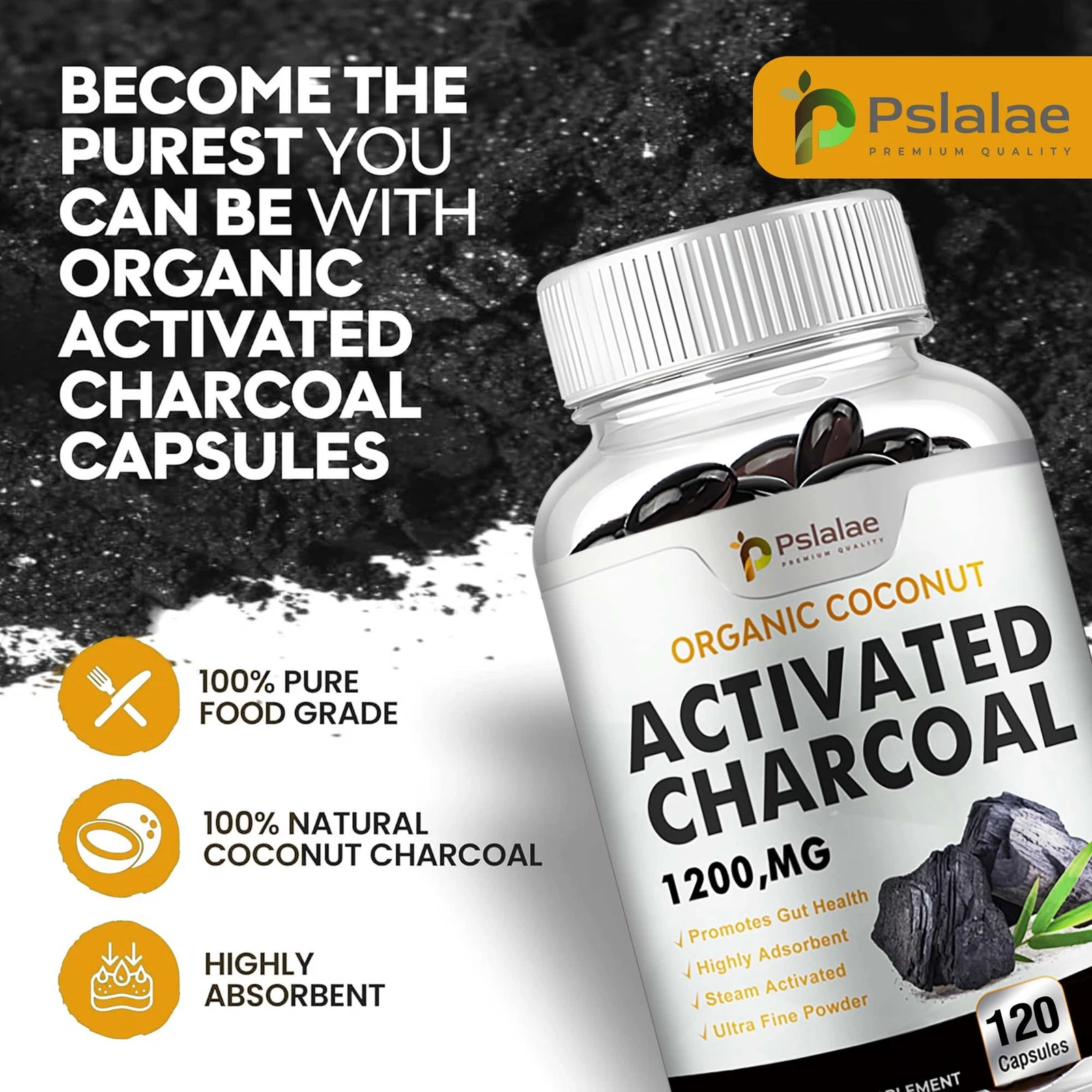 Pslalae Activated Charcoal 1200mg Carbon Activado Coco Organico Limpieza 120 softgel-3
