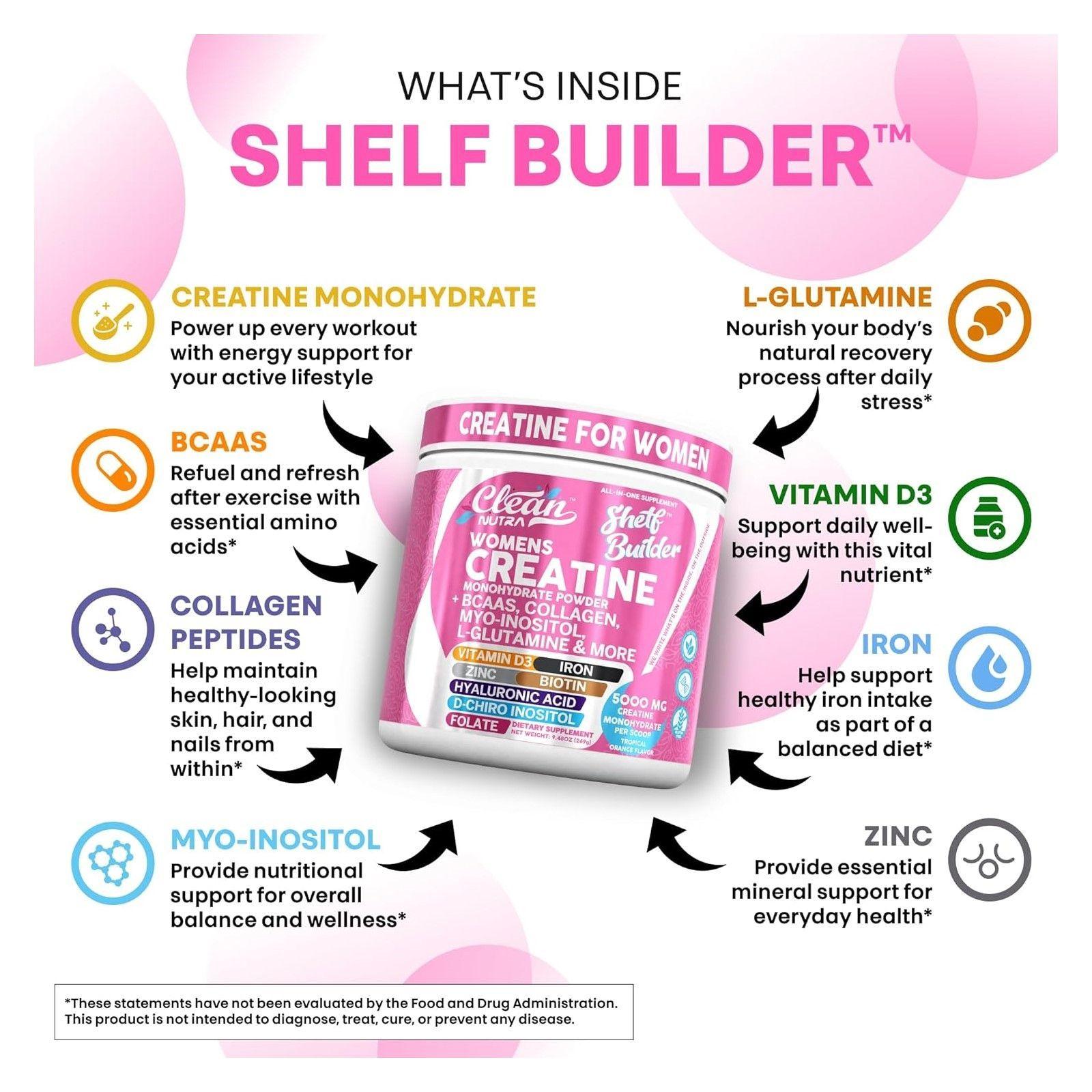 Creatina Para Mujeres Shelf Builder Clean Nutra Womens 296gr Naranja tropical-3