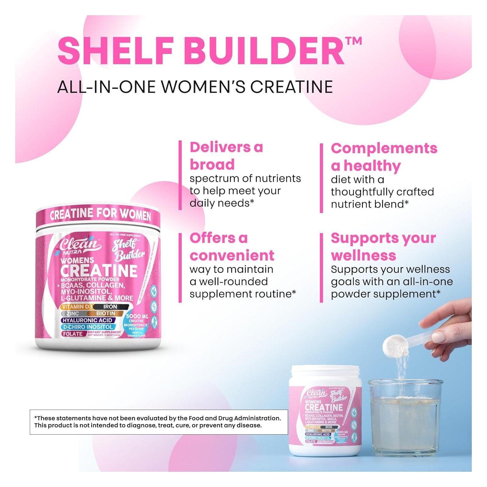 Creatina Para Mujeres Shelf Builder Clean Nutra Womens 296gr Naranja tropical-4