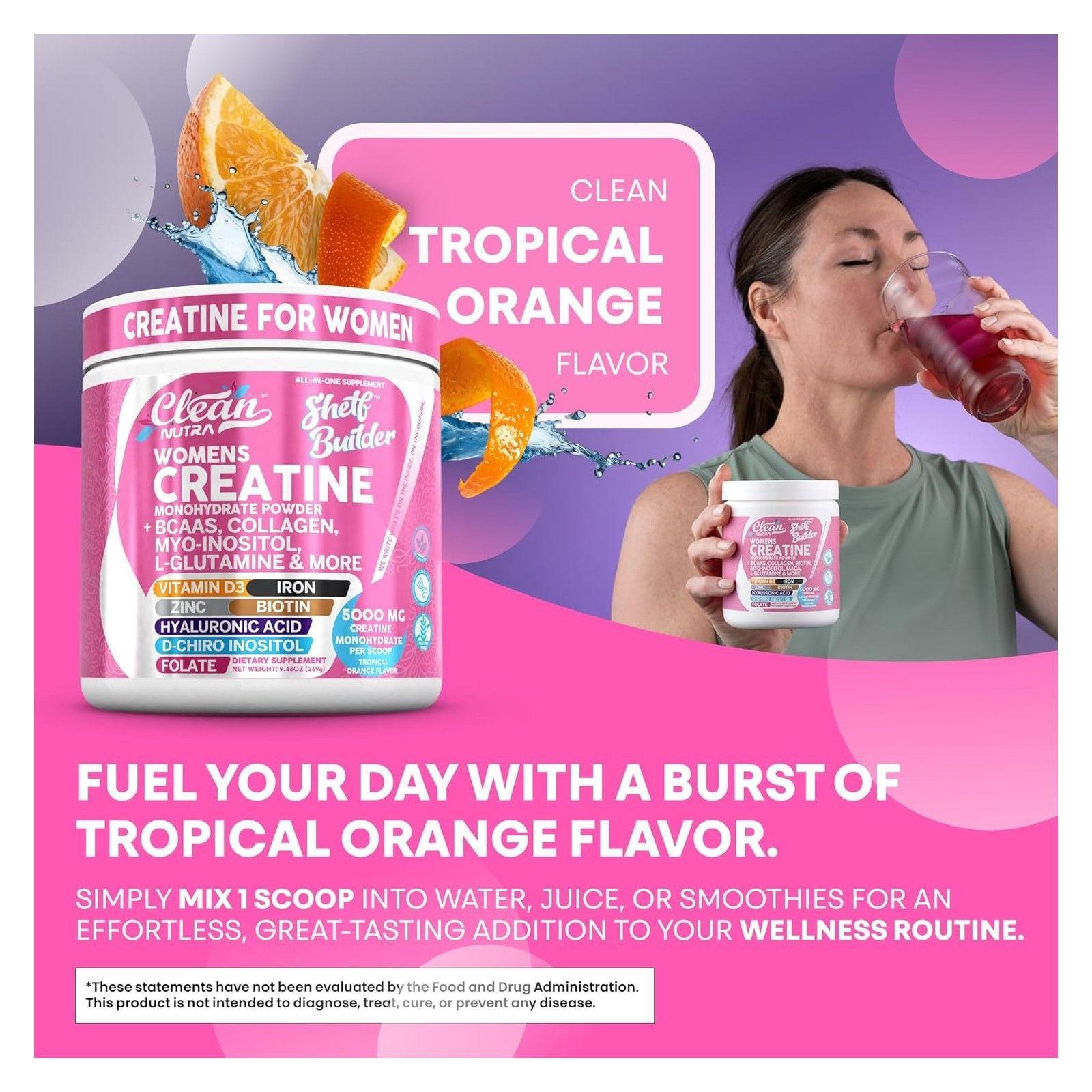 Creatina Para Mujeres Shelf Builder Clean Nutra Womens 296gr Naranja tropical-6