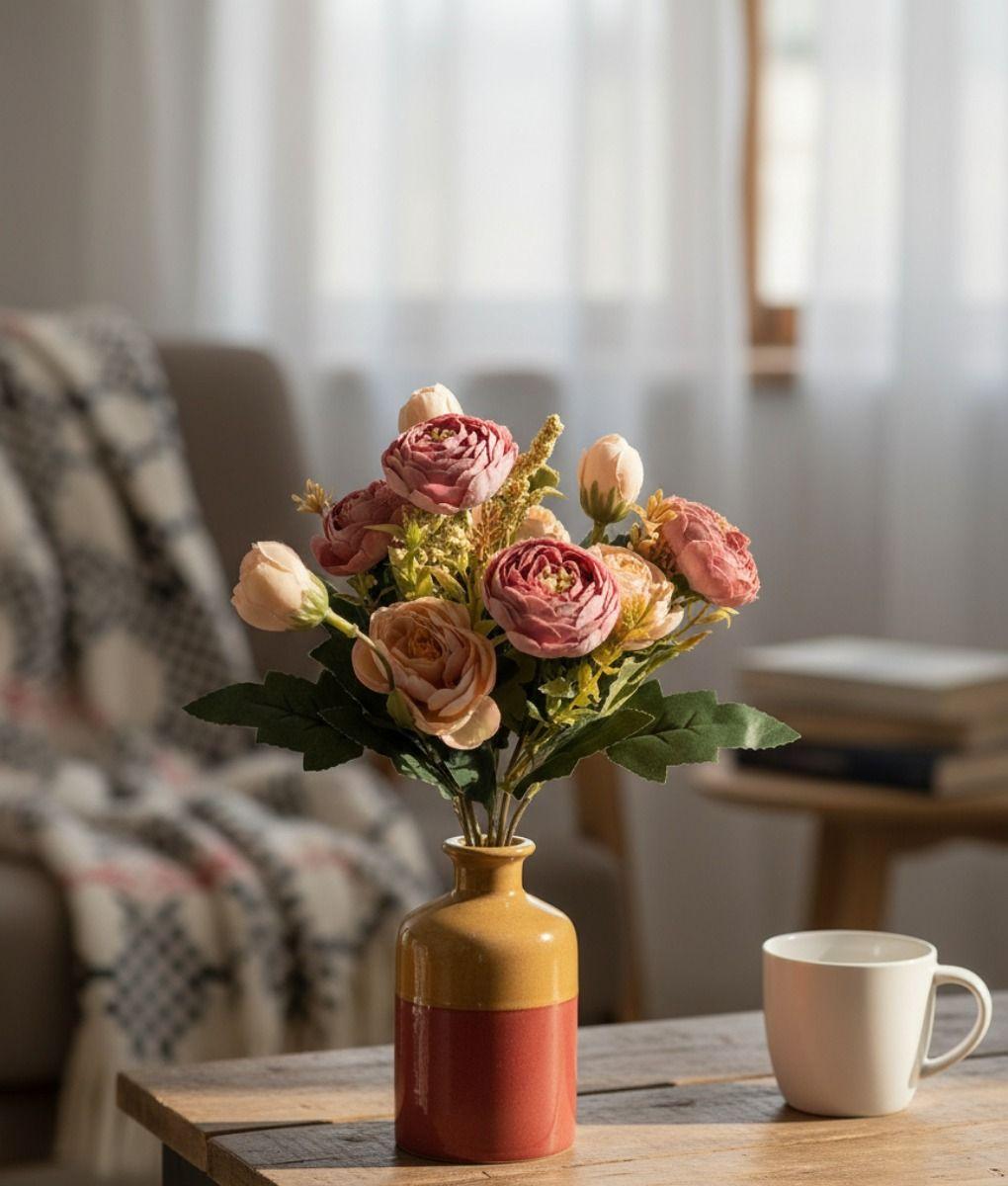 Set 3 Ramo Flores Artificiales Peonías Capullos Adorno Jhn-9