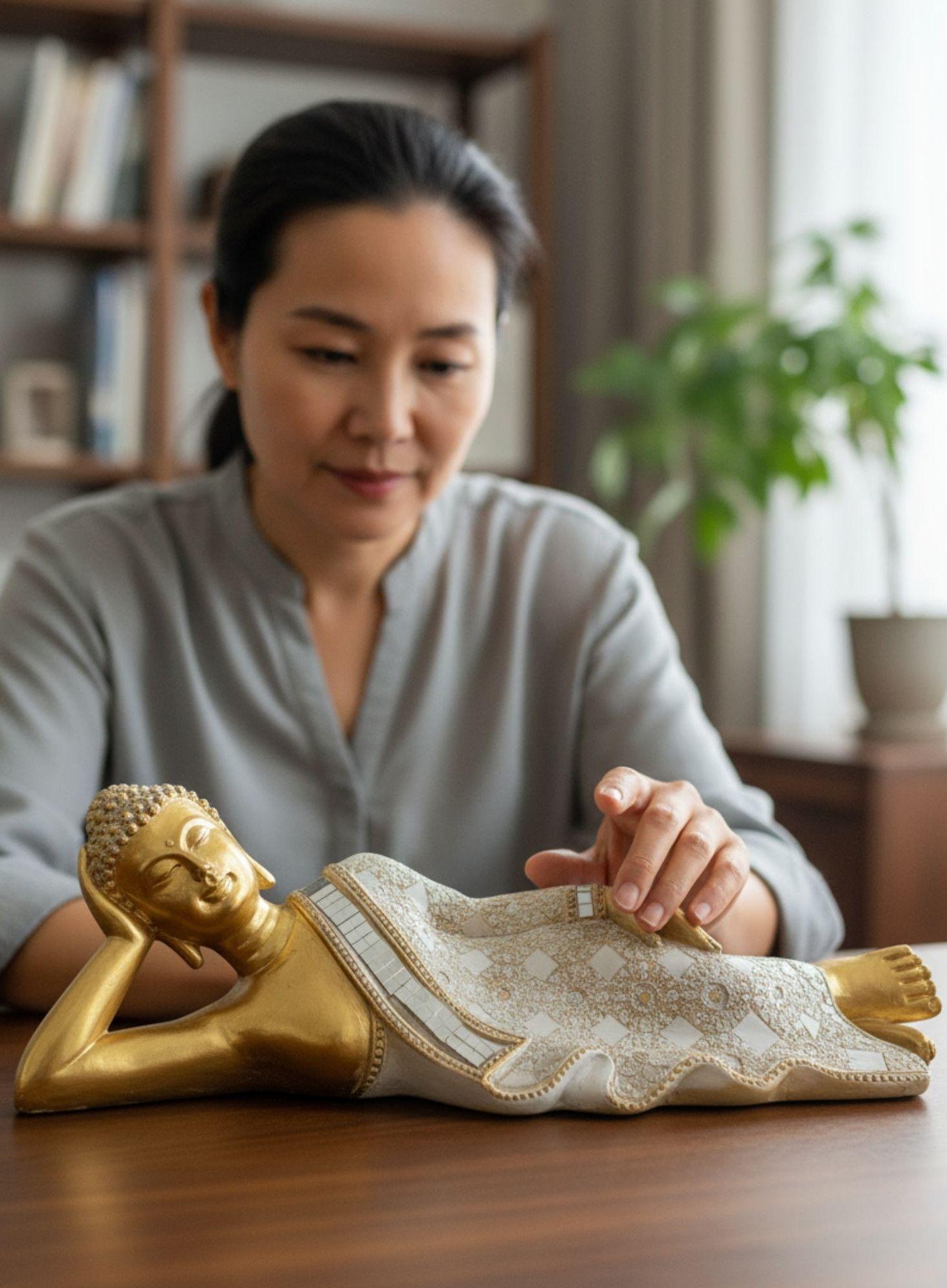 Figura Decorativa Estatua Buda Acostado Meditación Jhn-3