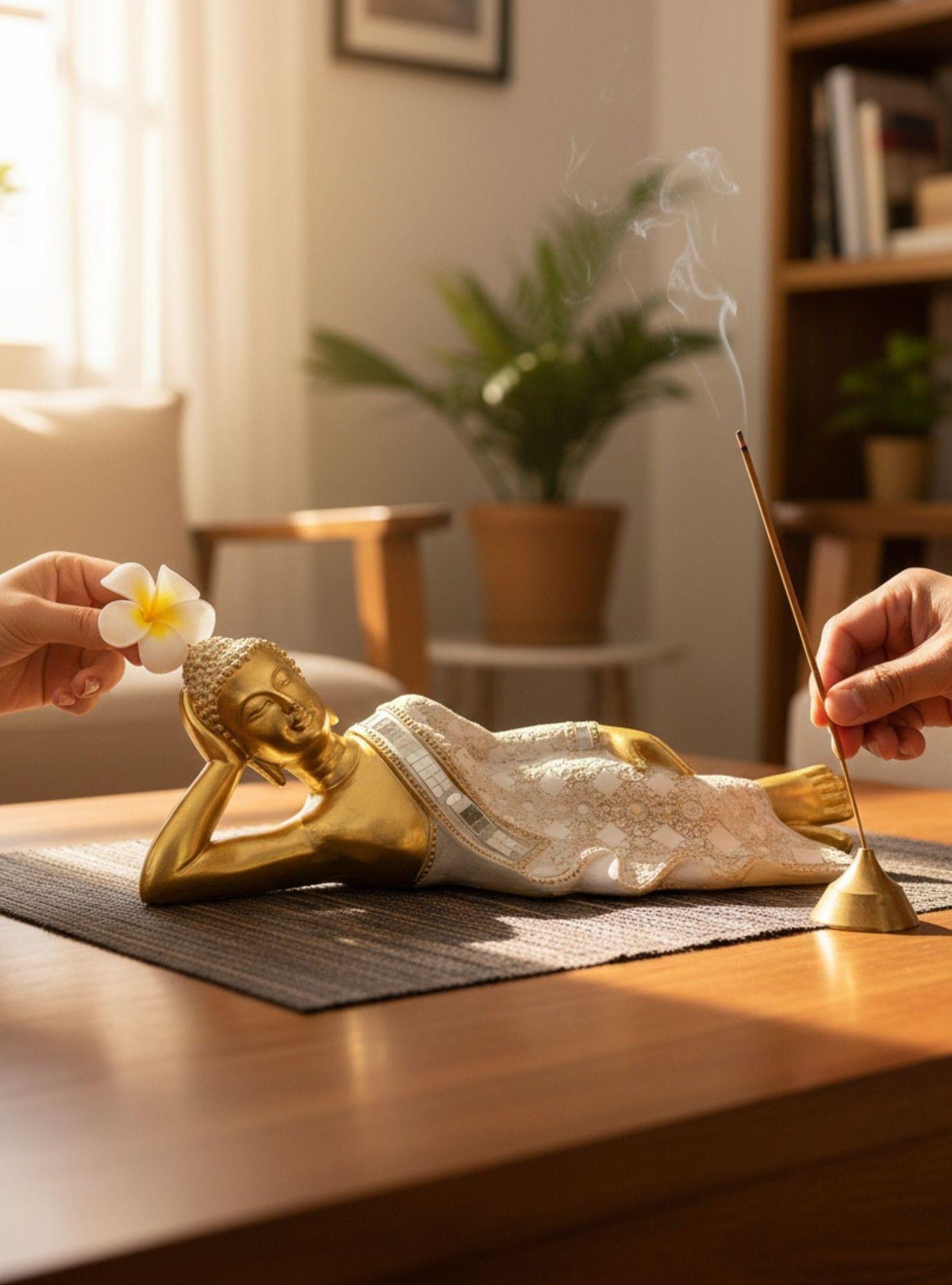 Figura Decorativa Estatua Buda Acostado Meditación Jhn-4