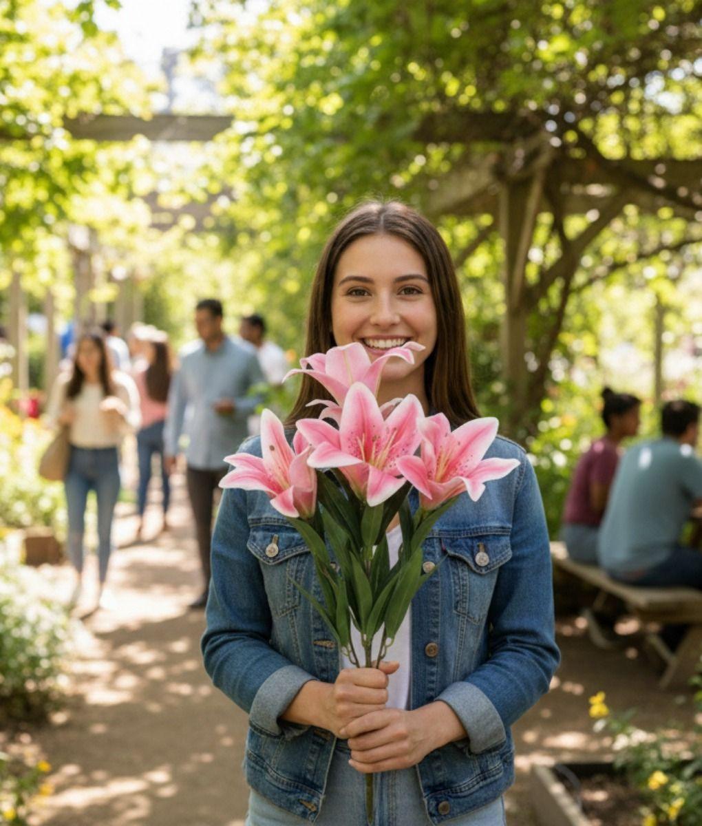 Set 2 Flores Artificiales Ramo Lirios Impacto Exótico Jhn-4
