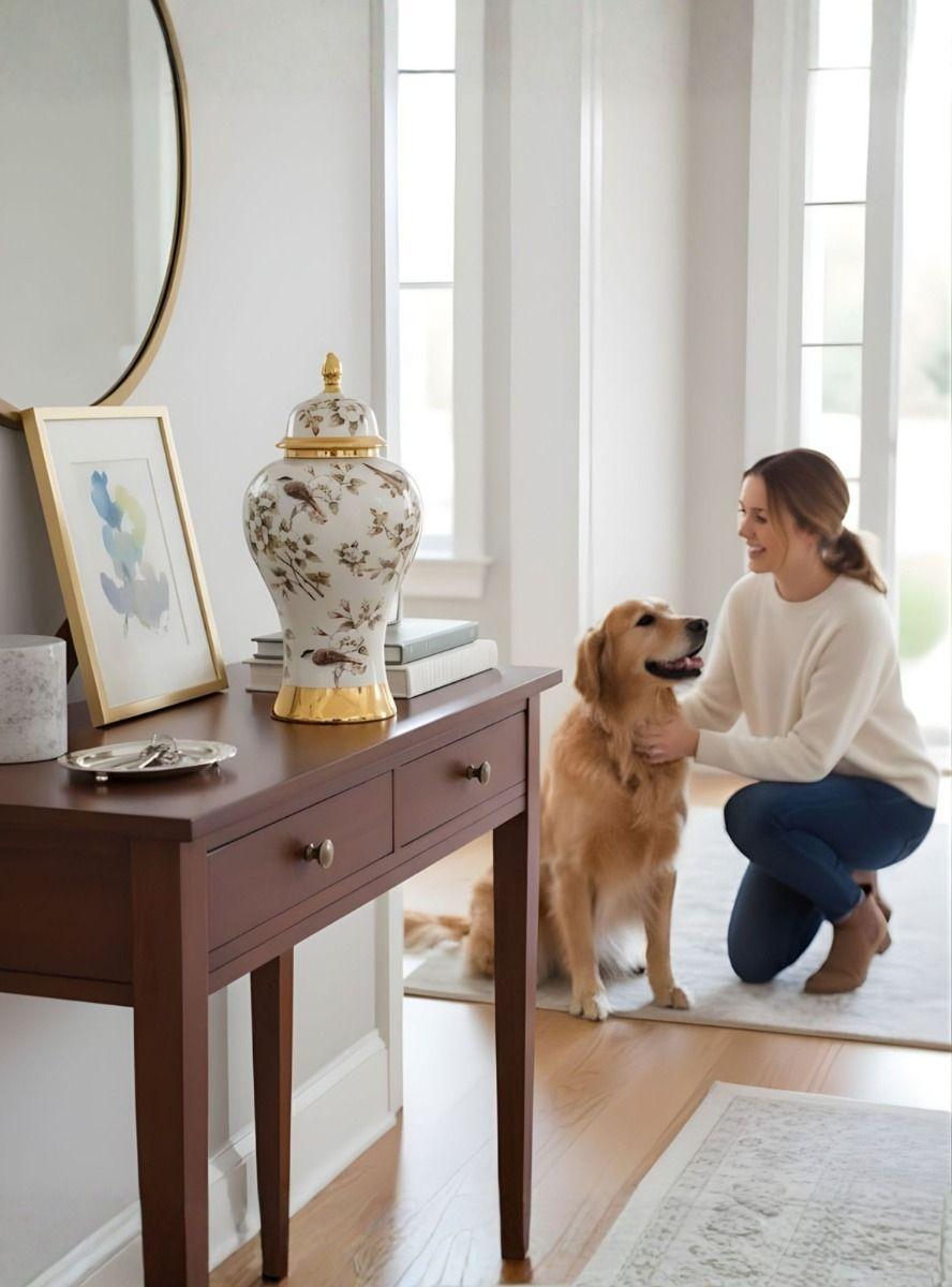 Potiche Decorativo Jarrón Adorno Diseño Floral Hogar Jhn-8