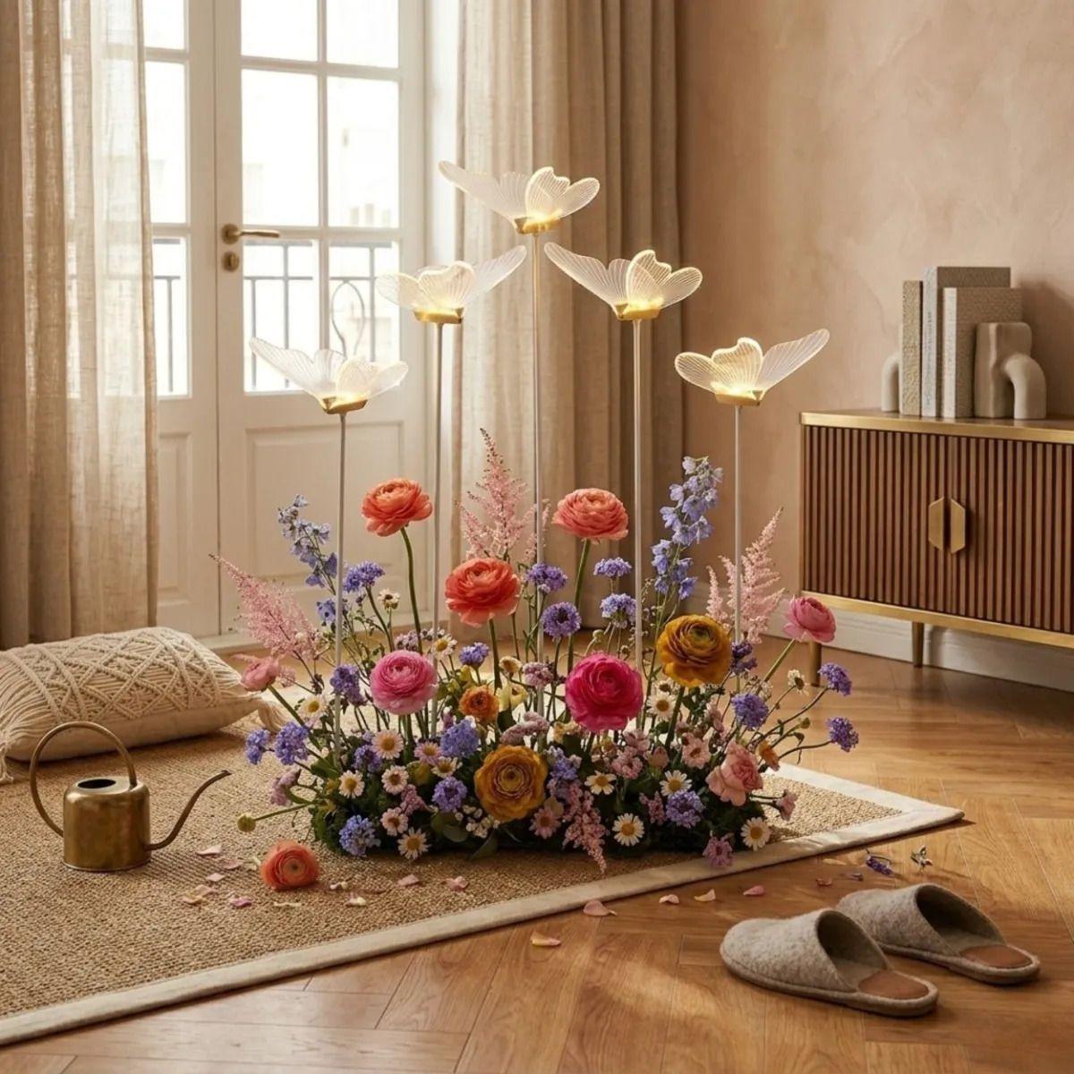 Lampara Pie Mariposas Flotantes Luz Ambiente Elegante ALJ-2