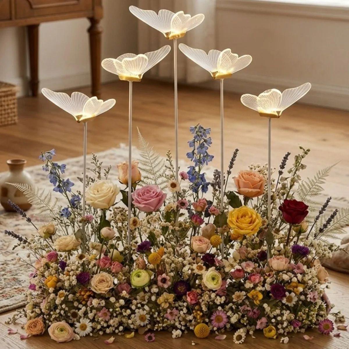 Lampara Pie Mariposas Flotantes Luz Ambiente Elegante ALJ-5