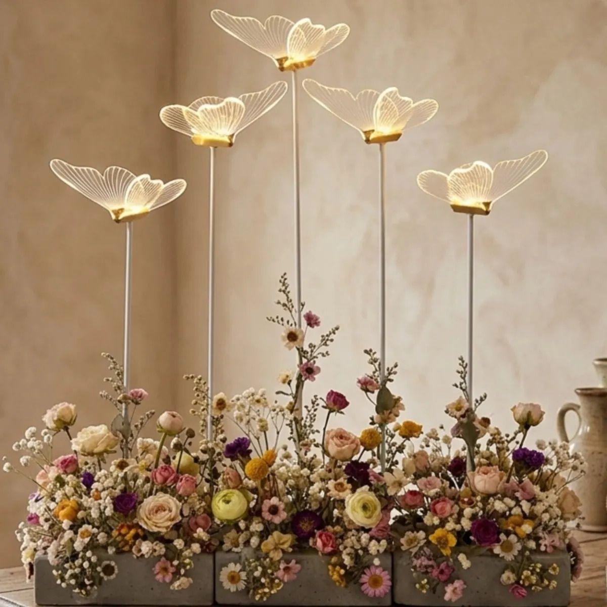 Lampara Pie Mariposas Flotantes Luz Ambiente Elegante ALJ-6