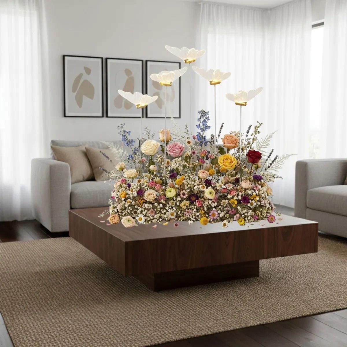 Lampara Pie Mariposas Flotantes Luz Ambiente Elegante ALJ-8