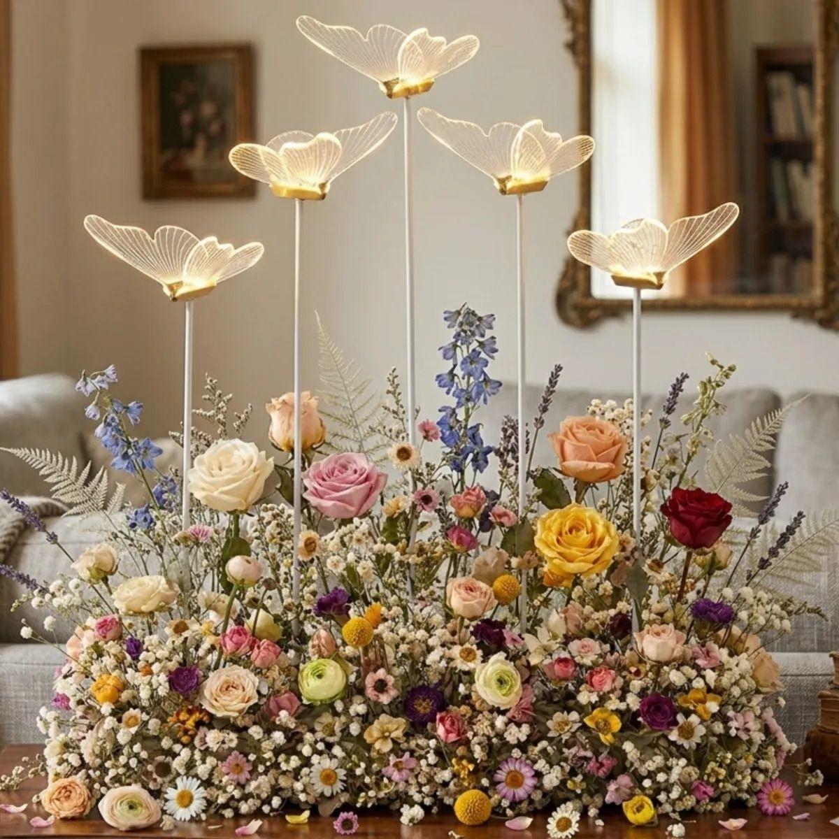 Lampara Pie Mariposas Flotantes Luz Ambiente Elegante ALJ-9