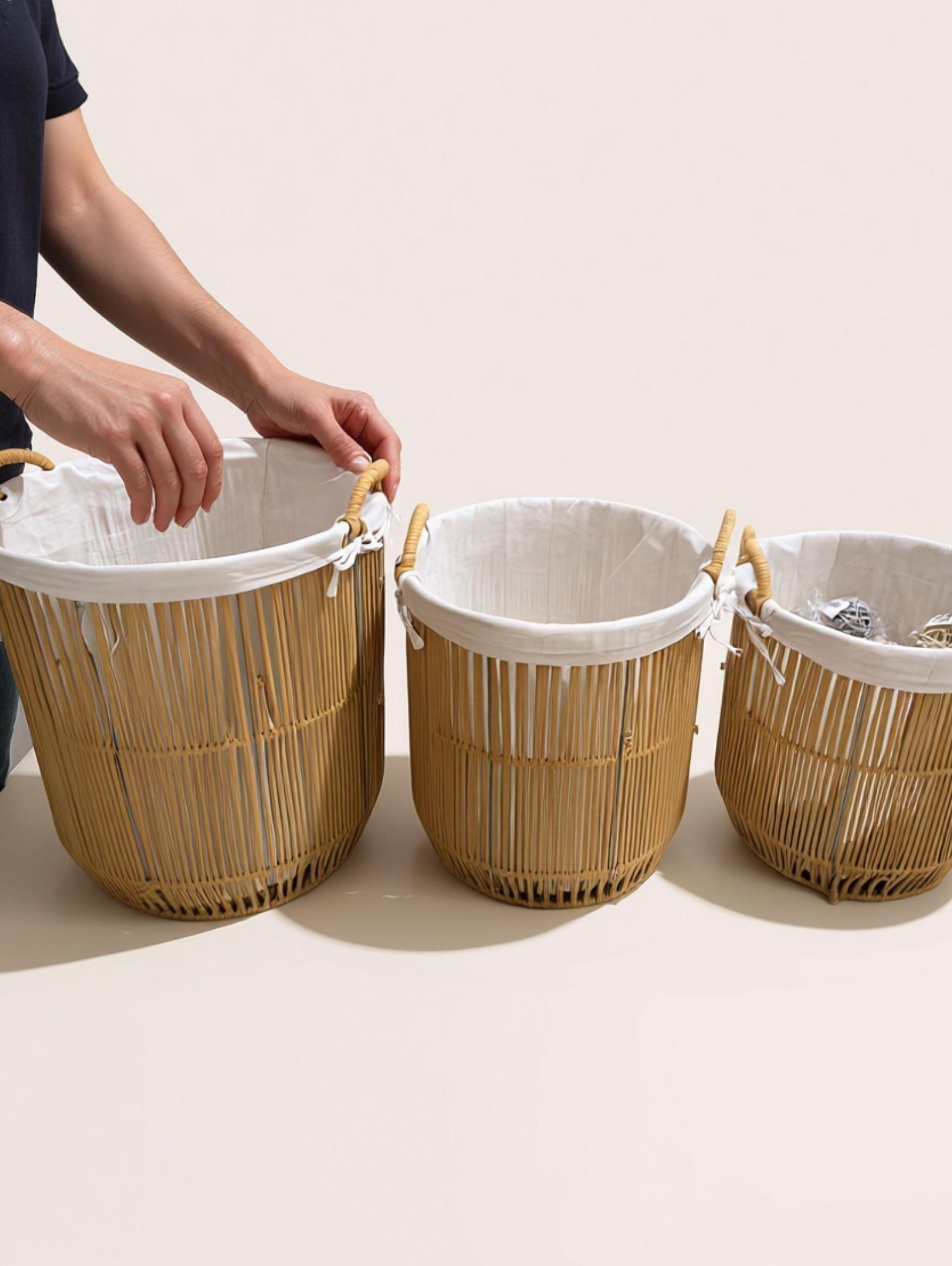 Set 3 Cestos Almacenamiento Decorativos Natural Hogar Jhn-4