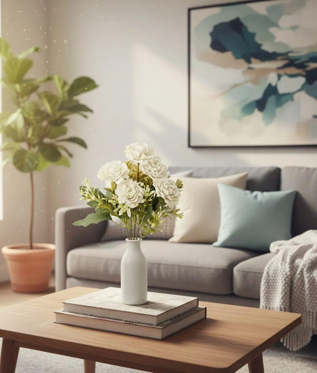 Set 4 Flores Artificiales Ramo Decorativo Peonía Follaje Jhn-7