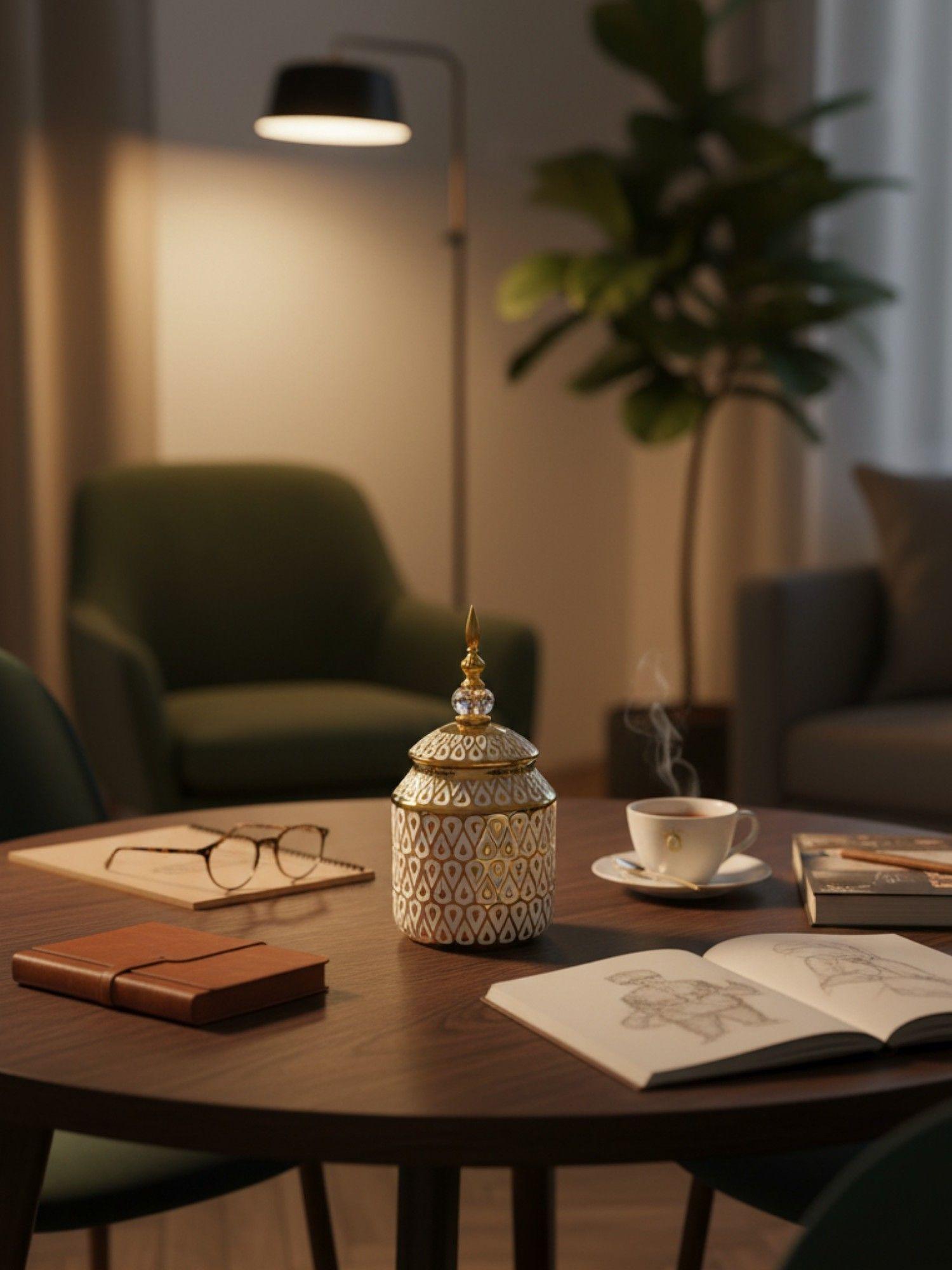 Potiche Decorativo Centro Mesa Recipiente Tapa Adorno Jhn-5