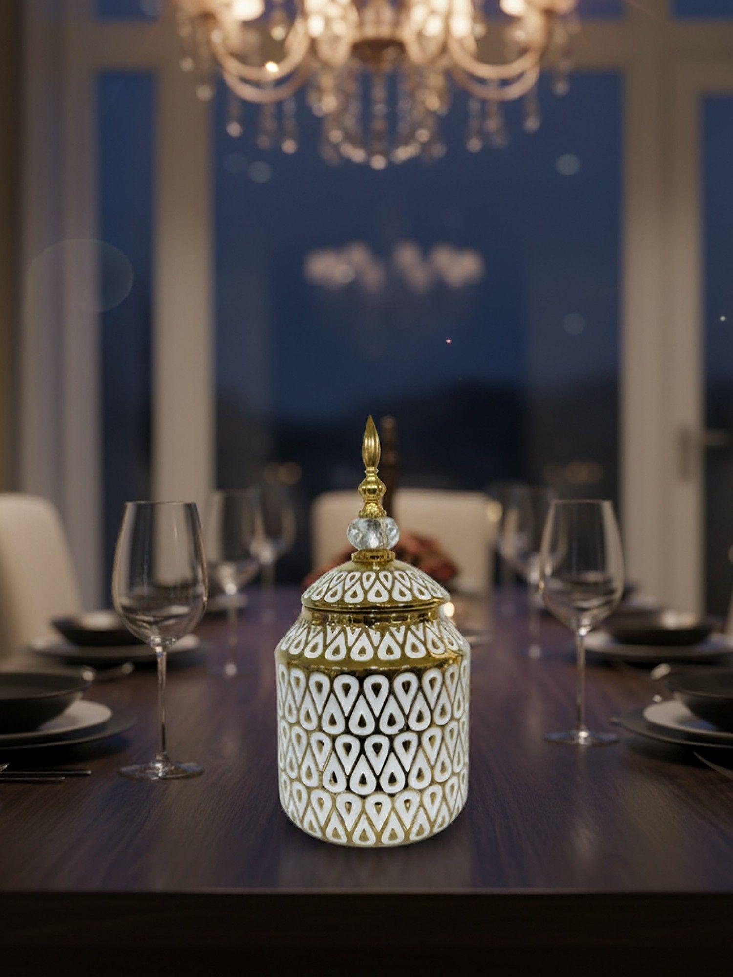 Potiche Decorativo Centro Mesa Recipiente Tapa Adorno Jhn-7