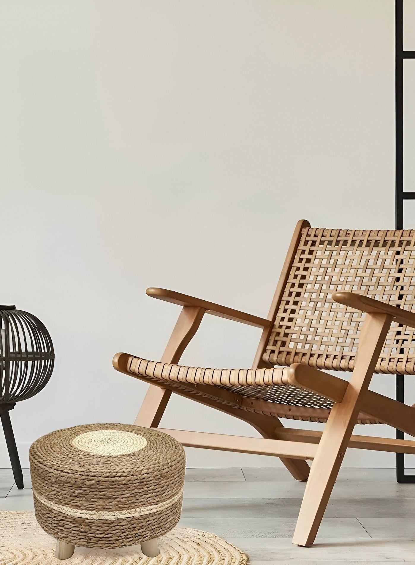 Reposapiés Redondo Natural Ratán Madera Multifuncional Jhn-3