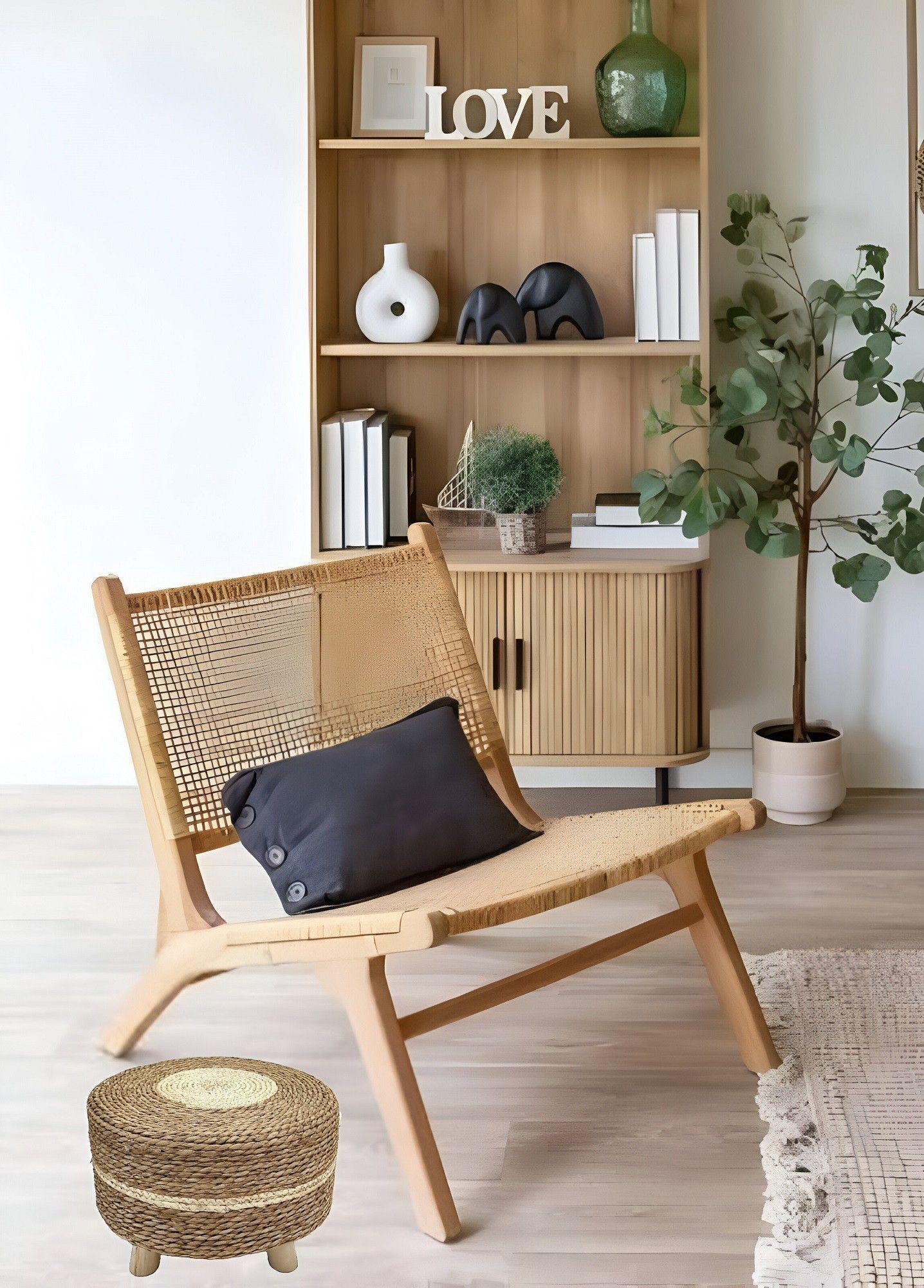 Reposapiés Redondo Natural Ratán Madera Multifuncional Jhn-5