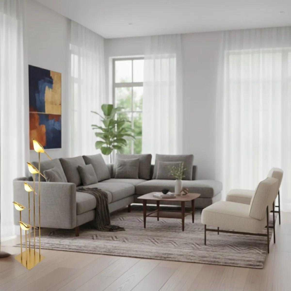 Lampara Pie Pajaros Escultorica Minimalista Decorativa ALJ-9