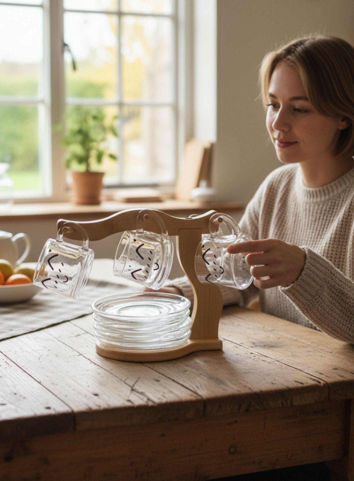 Juego Taza Soporte Plato Decorativo Organizador Cocina Jhn-2