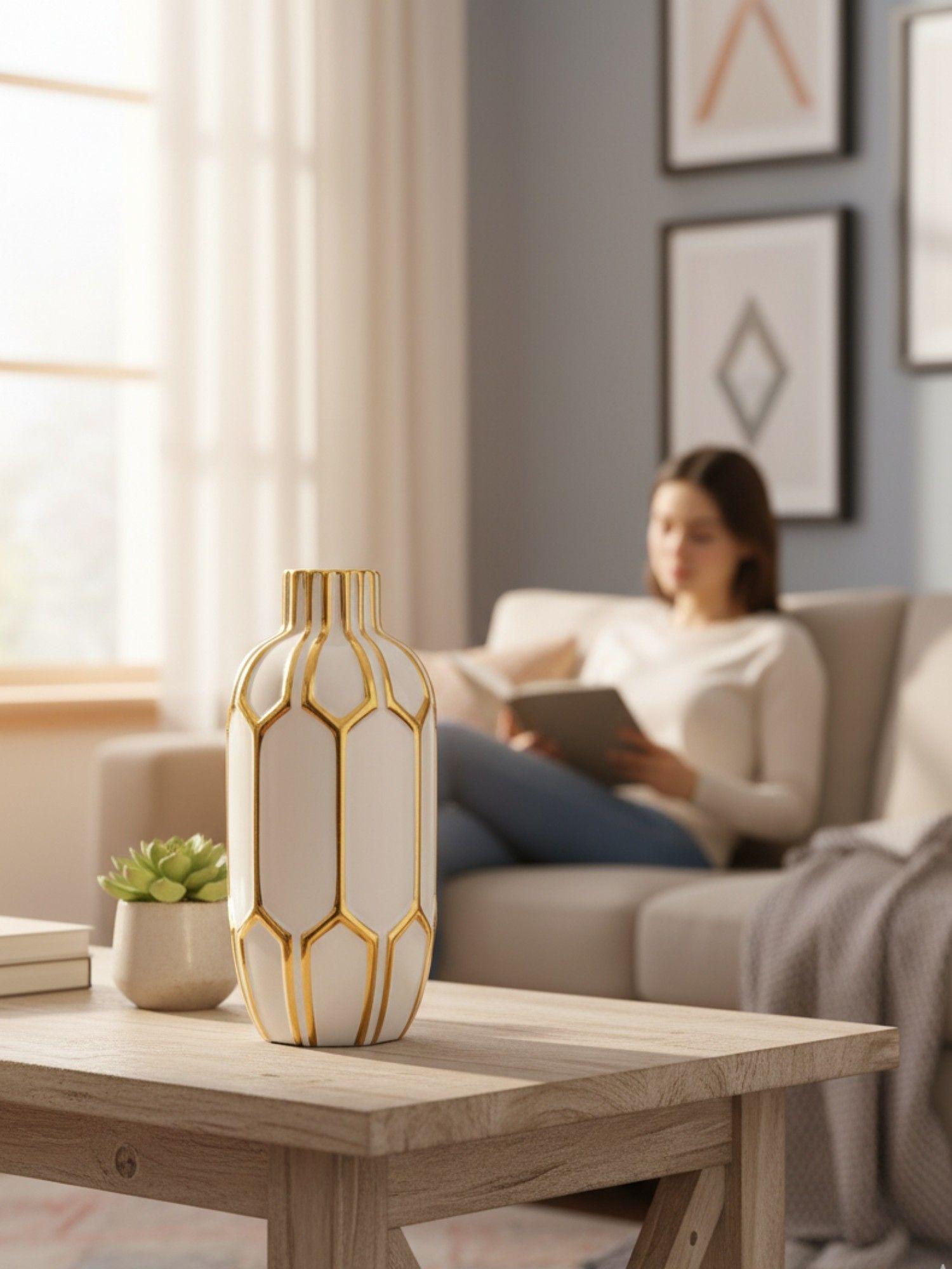 Florero Jarrón Decorativo Lujo Geométrico Fusión Arte Jhn-2