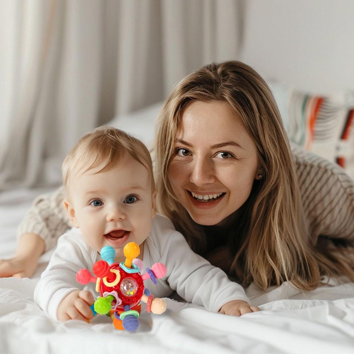 Set 2 Juguete Sensorial Silicona Mordedor Sonaja Bebes Lau-8