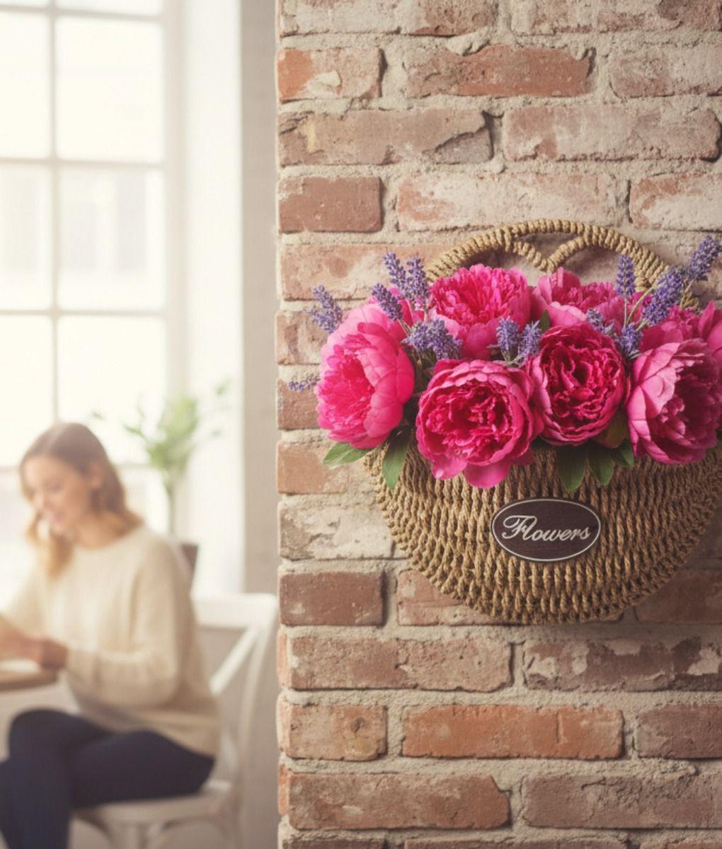 Florero Decorativo Cesta Tejida Colgante Rústico Pared Jhn-2